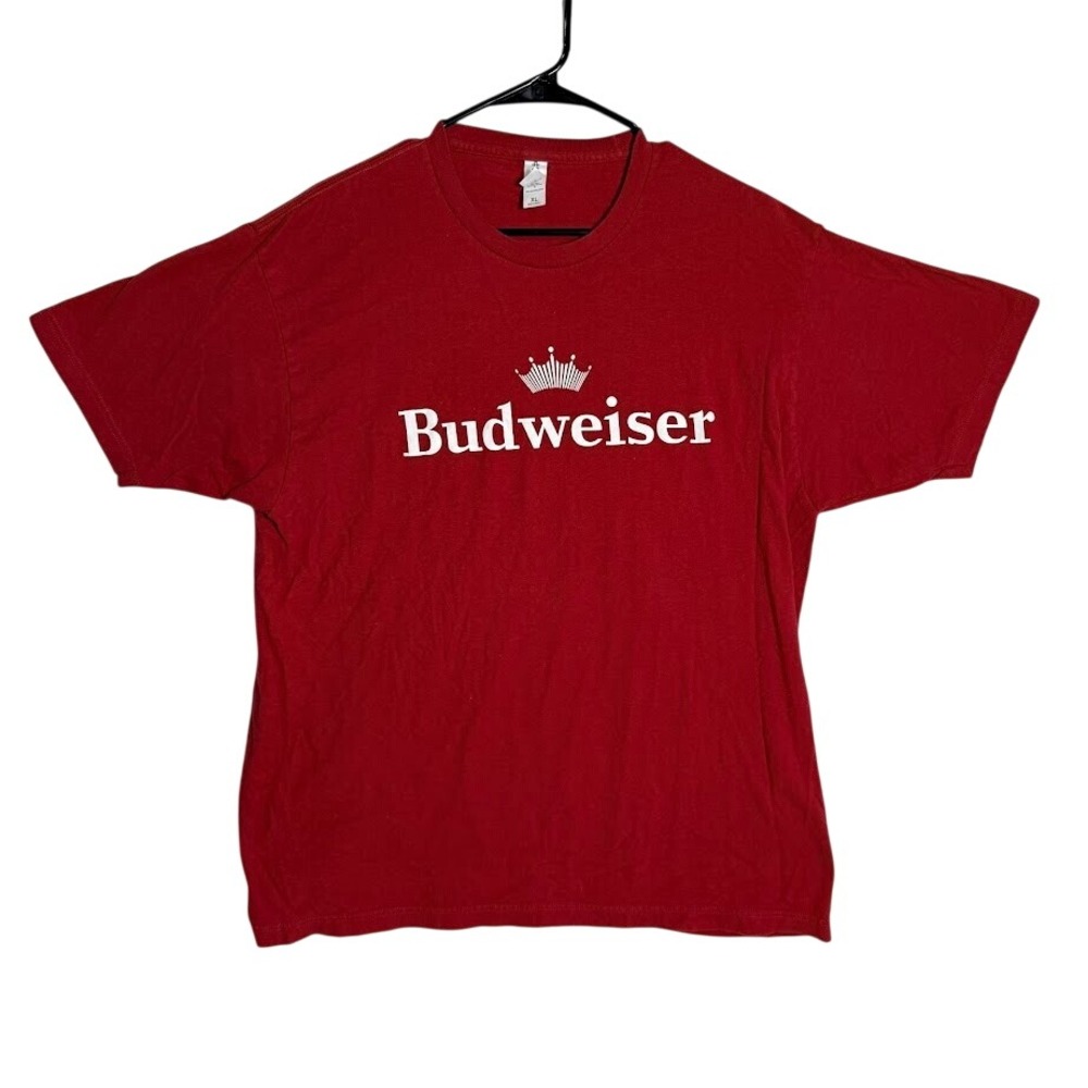 Budweiser Graphic Tee Mens XL Red King of Beers Crown Logo Cotton T-Shirt Tultex